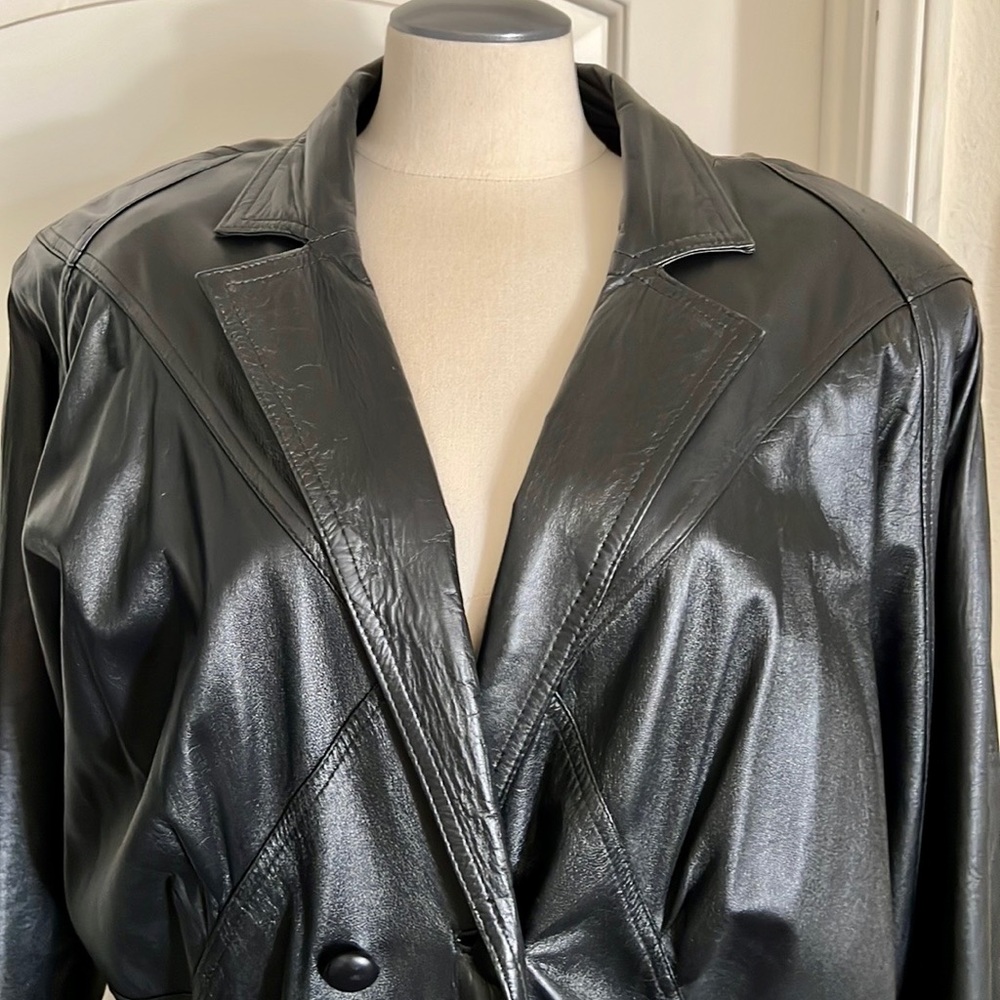 Vintage~Leather Coat~Full Length / 80’s~90’s - Picture 5 of 16